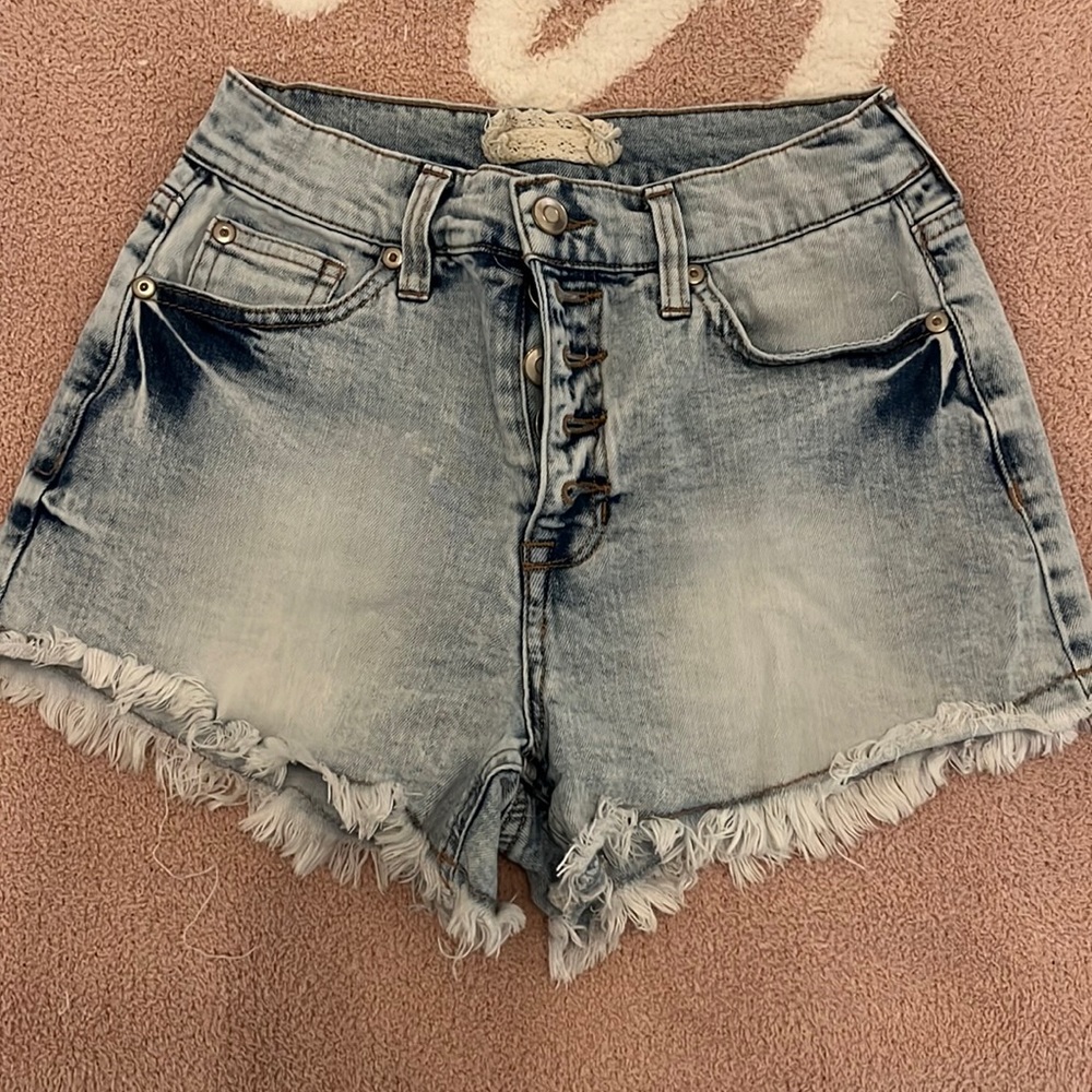 Light wash denim cut off shorts